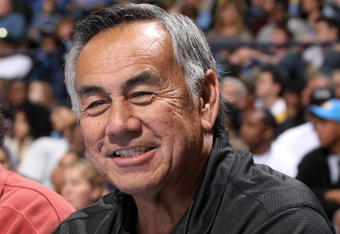 WESTWOOD, CA - JANUARY 16: UCLA football offensive coordinator Norm Chow attends the game between  the USC Trojans and the UCLA Bruins on January 16, 2010 at Pauley Pavillion in Westwood, California.  USC won 67-46.  (Photo by Stephen Dunn/Getty Images)