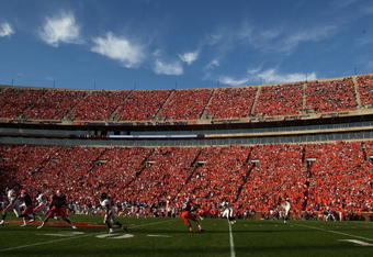 CLEMSON, SC - NOVEMBER 21:  Field level general view during the Clemson Tigers game against the Virginia Cavaliers at Memorial Stadium on November 21, 2009 in Clemson, South Carolina. (Photo by Streeter Lecka/Getty Images)