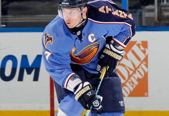ATLANTA - JANUARY 26:  Ilya Kovalchuk #17 of the Atlanta Thrashers against the Anaheim Ducks at Philips Arena on January 26, 2010 in Atlanta, Georgia.  (Photo by Kevin C. Cox/Getty Images)