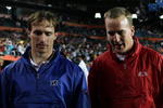 MIAMI GARDENS, FL - JANUARY 31:  Drew Brees (L) of the New Orleans Saints and Peyton Manning of the Indianapolis Colts walk on the field during 2010 AFC-NFC Pro Bowl at Sun Life Stadium on January 31, 2010 in Miami Gardens, Florida.  (Photo by Scott Halleran/Getty Images)