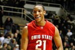 WEST LAFAYETTE, IN - JANUARY 12:  Evan Turner #21 of the Ohio State Buckeyes is all smiles after the Buckeyes victory in the Big Ten game against the Purdue Boilermakers at Mackey Arena on January 12, 2010 in West Lafayette, Indiana. Ohio state won 70-66.  (Photo by Andy Lyons/Getty Images)