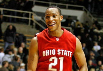WEST LAFAYETTE, IN - JANUARY 12:  Evan Turner #21 of the Ohio State Buckeyes is all smiles after the Buckeyes victory in the Big Ten game against the Purdue Boilermakers at Mackey Arena on January 12, 2010 in West Lafayette, Indiana. Ohio state won 70-66.  (Photo by Andy Lyons/Getty Images)