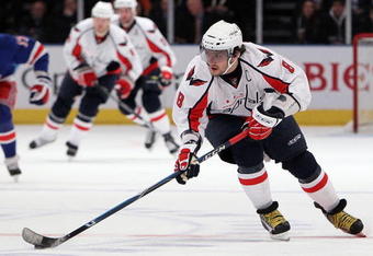 NEW YORK - FEBRUARY 04:  Alex Ovechkin #8 of the Washington Capitals skates against the New York Rangers on February 4, 2010 at Madison Square Garden in New York City. The Capitals defeated the Rangers 6-5.  (Photo by Jim McIsaac/Getty Images)