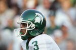 SOUTH BEND, IN - SEPTEMBER 17:   Kyle Brown #3 of  the Michigan State Spartans carries the ball during the game with the Notre Dame Fighting Irish on September 17, 2005 at Notre Dame Stadium in South Bend, Indiana.  The Spartans defeated the Irish 44-41 in overtime. (Photo by Elsa/Getty Images)