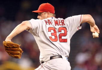 PHOENIX - JUNE 28:  Starting pitcher Matt Palmer #32 of the Los Angeles Angels of Anaheim pitches against the Arizona Diamondbacks during the major league baseball game at Chase Field on June 28, 2009 in Phoenix, Arizona. The Angels defeated the Diamondbacks 12-8.  (Photo by Christian Petersen/Getty Images)