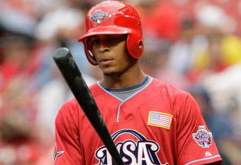 ST. LOUIS, MO - JULY 12: U.S. Futures All-Star Desmond Jennings of the Tampa Bay Rays stands at the plate during the 2009 XM All-Star Futures Game at Busch Stadium on July 12, 2009 in St. Louis, Missouri. (Photo by Jamie Squire/Getty Images)