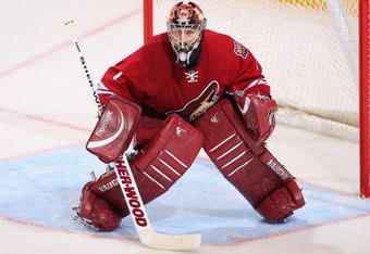 GLENDALE, AZ - JANUARY 18:  Goaltender Jason LaBarbera #1 of the Phoenix Coyotes in action during the NHL game against the Buffalo Sabres at Jobing.com Arena on January 18, 2010 in Glendale, Arizona.  (Photo by Christian Petersen/Getty Images)
