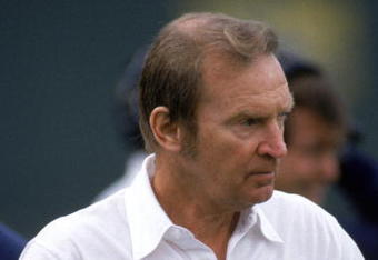 SAN DIEGO - NOVEMBER 10:  Head coach Don Coryell of the San Diego Chargers watches the action from the sidelines during a game against the Los Angeles Raiders at Jack Murphy Stadium on November 10, 1985 in San Diego, California.  The Chargers won 40-34 in overtime.  (Photo by George Rose/Getty Images)
