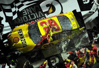 DAYTONA BEACH, FL - FEBRUARY 06:  Kevin Harvick, driver of the #29 Shell/Pennzoil Chevrolet, celebrates winning the Budweiser Shootout at Daytona International Speedway on February 6, 2010 in Daytona Beach, Florida.  (Photo by Sam Greenwood/Getty Images for NASCAR)