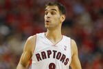 TORONTO, ON - APRIL 26:  Jose Calderon #8 of the Toronto Raptors reacts to a call in a against the Orlando Magic in Game Four of the Eastern Conference Quarterfinals at the Air Canada Centre April 26, 2008 in Toronto, Ontario. The Magic defeated the Raptors 106-94 to take a 3-1 series lead.  (Photo by Claus Andersen/Getty Images)