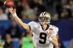MIAMI GARDENS, FL - FEBRUARY 07:  Quarterback Drew Brees #9 of the New Orleans Saints passes against the Indianapolis Colts during Super Bowl XLIV on February 7, 2010 at Sun Life Stadium in Miami Gardens, Florida.  (Photo by Andy Lyons/Getty Images)
