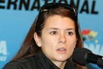 DAYTONA BEACH, FL - FEBRUARY 05:  Danica Patrick, driver of the #7 GoDaddy.com Chevrolet, speaks to the media after qualifying for the ARCA Racing Series Lucas Oil Slick Mist 200 at Daytona International Speedway on February 5, 2010 in Daytona Beach, Florida.  (Photo by Todd Warshaw/Getty Images)