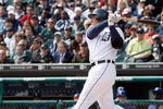 DETROIT - APRIL 10:  Miguel Cabrera #24 of the Detroit Tigers swings at the pitch against the Texas Rangers during Opening Day on April 10, 2009 at Comerica Park in Detroit, Michigan. Detroit won the game 15-2. (Photo by Gregory Shamus/Getty Images)