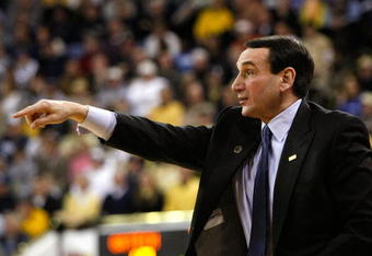 ATLANTA - JANUARY 09:  Head coach Krzyzewski of the Duke Blue Devils against the Georgia Tech Yellow Jackets at Alexander Memorial Coliseum on January 9, 2010 in Atlanta, Georgia.  (Photo by Kevin C. Cox/Getty Images)
