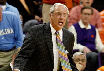 CLEMSON, SC - JANUARY 13:  Head coach Roy Williams of the North Carolina Tar Heels against the Clemson Tigers at Littlejohn Coliseum on January 13, 2010 in Clemson, South Carolina.  (Photo by Kevin C. Cox/Getty Images)