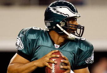 ARLINGTON, TX - JANUARY 09:  Quarterback Donovan McNabb #5 of the Philadelphia Eagles during the 2010 NFC wild-card playoff game at Cowboys Stadium on January 9, 2010 in Arlington, Texas.  (Photo by Ronald Martinez/Getty Images)