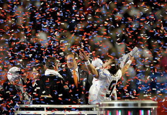 MIAMI GARDENS, FL - FEBRUARY 07:  Drew Brees #9 of the New Orleans Saints celebrates after defeating the Indianapolis Colts during Super Bowl XLIV on February 7, 2010 at Sun Life Stadium in Miami Gardens, Florida.  (Photo by Ezra Shaw/Getty Images)