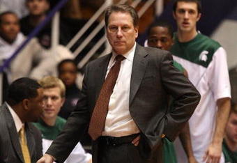 EVANSTON, IL - JANUARY 02: Head coach Tom Izzo of the Michigan State Spartans watches as his team takes on the Northwestern Wildcats on January 2, 2010 at Welsh-Ryan Arena in Evanston, Illinois. Michigan State defeated Northwestern 91-70. (Photo by Jonathan Daniel/Getty Images)