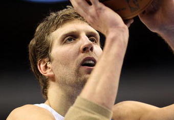 DALLAS - JANUARY 26:  Forward Dirk Nowitzki #41 of the Dallas Mavericks on January 26, 2010 at American Airlines Center in Dallas, Texas.  NOTE TO USER: User expressly acknowledges and agrees that, by downloading and/or using this Photograph, user is consenting to the terms and conditions of the Getty Images License Agreement.  (Photo by Ronald Martinez/Getty Images)
