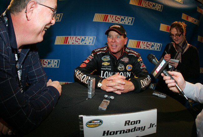 DAYTONA BEACH, FL - FEBRUARY 04:  Ron Hornaday Jr., is interviewed during NASCAR media day at Daytona International Speedway on February 4, 2010 in Daytona Beach, Florida.  (Photo by Todd Warshaw/Getty Images for NASCAR)