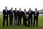 LONDON, ENGLAND - FEBRUARY 08:  (back row, L-R) Stuart Robertson of Hampshire, Sean Morris the CEO of Rajasthan Royals, Dr Allen Sammy of Trinidad and Tobago Cricket Board, Rod Bransgrove the Chairman of Hampshire, Mohammed Ebrahim and Andre Odendaal, the Chairman and Chief Executive of the Cape Cobras and Manoj Badale the Chairman of the Rajasthan Royals along with Shane Warne of the Rajastan Royals pose for a picture during the Rajasthan Royals Press Conference at Lords on February 8, 2010 in London, England.  (Photo by Tom Shaw/Getty Images)