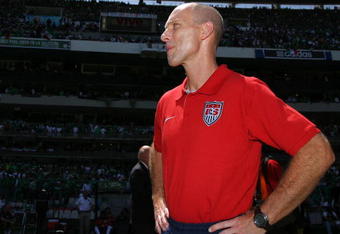 MEXICO CITY - AUGUST 12:  Head coach Bob Bradley of the USA looks on during the FIFA World Cup Qualifying soccer match between the USA and Mexico at Azteco Stadium August 12, 2009 in Mexico City, Mexico. The USA lost 2-1. (Donald Miralle/Getty Images)