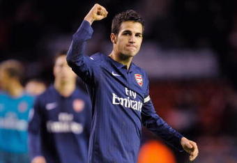 LIVERPOOL, ENGLAND - DECEMBER 13:  Cesc Fabregas of Arsenal celebrates at the end of the Barclays Premier League match between Liverpool and Arsenal at Anfield on December 13, 2009 in Liverpool, England. (Photo by Michael Regan/Getty Images)