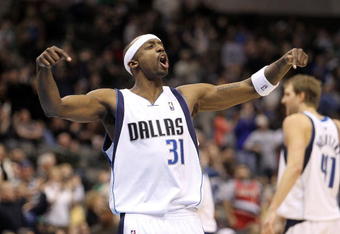 DALLAS - JANUARY 30:  Guard Jason Terry #31 of the Dallas Mavericks reacts during play against the Portland Trail Blazers on January 30, 2010 at American Airlines Center in Dallas, Texas.  NOTE TO USER: User expressly acknowledges and agrees that, by downloading and/or using this Photograph, user is consenting to the terms and conditions of the Getty Images License Agreement.  (Photo by Ronald Martinez/Getty Images)