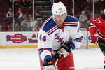 NEWARK, NJ - SEPTEMBER 16: Corey Potter #44 of the New York Rangers skates against the New Jersey Devils at the Prudential Center on September 16, 2009 in Newark, New Jersey. The Devils defeated the Rangers 3-2 in the shoot out. (Photo by Bruce Bennett/Getty Images)