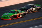 DAYTONA BEACH, FL - FEBRUARY 06:  Danica Patrick #7 races Ricky Carmichael #4 during the ARCA Racing Series Lucas Oil Slick Mist 200 at Daytona International Speedway on February 6, 2010 in Daytona Beach, Florida.  (Photo by Jason Smith/Getty Images)