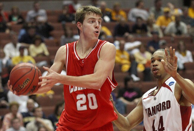 ANAHEIM, CA - MARCH 20:  Ryan Wittman #20 of the Cornell Big Red moves against the defense of Fred Washington #44 of the Stanford Cardinal during the South Region first round of the NCAA Basketball Tournament at the Honda Center on March 20, 2008 in Anaheim, California.  (Photo by Lisa Blumenfeld/Getty Images)