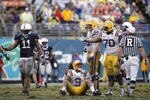 ORLANDO, FL - JANUARY 1: Jordan Jefferson #9 of the LSU Tigers lobbies for a late hit after being hit by Navorro Bowman #11 of the Penn State Nittany Lions during the 2010 Capital One Bowl at the Florida Citrus Bowl Stadium on January 1, 2010 in Orlando, Florida. Penn State won 19-17. (Photo by Joe Robbins/Getty Images)