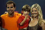 LOS ANGELES, CA - JULY 27:  Tournament honoree Pete Sampras poses for a portrait with son Ryan and wife Bridgette Wilson during the LA Tennis Open Day 1 at Los Angeles Tennis Center - UCLA on July 27, 2009 in Los Angeles, California.  (Photo by Stephen Dunn/Getty Images)