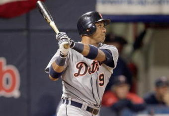 MINNEAPOLIS - OCTOBER 06: Carlos Guillen #9 of the Detroit Tigers swings at the pitch during the American League Tiebreaker game against the Minnesota Twins on October 6, 2009 at Hubert H. Humphrey Metrodome in Minneapolis, Minnesota. (Photo by Jamie Squire/Getty Images)