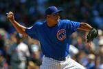 CHICAGO - AUGUST 30: Carlos Zambrano #38 of the Chicago Cubs pitches against the New York Mets on August 30, 2009 at Wrigley Field in Chicago, Illinois. The Mets defeated the Cubs 4-1. (Photo by Jonathan Daniel/Getty Images)