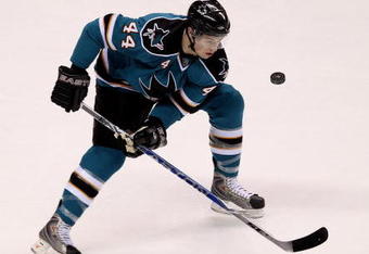 SAN JOSE, CA - JANUARY 23:  Marc-Edouard Vlasic #44 of the San Jose Sharks in action during their game against the Buffalo Sabres at HP Pavilion on January 23, 2010 in San Jose, California.  (Photo by Ezra Shaw/Getty Images)