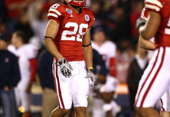 SAN DIEGO - DECEMBER 30:  Seth Jameson #28 of the University of Nebraska Cornhuskers looks on during the Pacific Life Holiday Bowl against University of Arizona Wildcats on December 30, 2009 at Qualcomm Stadium in San Diego, California. The Cornhuskers defeated the Wildcats 33-0. (Photo By Donald Miralle/Getty Images)