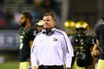 BOULDER, CO - OCTOBER 17: Head coach Dan Hawkins of the Colorado Buffaloes waits for an official ruling during the game against the Kansas Jayhawks at Folsom Field on October 17, 2009 in Boulder, Colorado. (Photo by Garrett W. Ellwood/Getty Images)