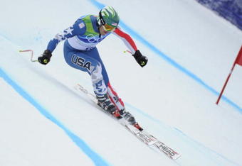 WHISTLER CREEKSIDE, CANADA - FEBRUARY 15: (FRANCE OUT) Bode Miller of the USA takes the Bronze Medal during the Men's Alpine Skiing Downhill on Day 4 of the 2010 Vancouver Winter Olympic Games on February 15, 2010 in Whistler Creekside, Canada. (Photo by Alain Grosclaude/Agence Zoom/Getty Images)