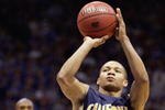 LAWRENCE, KS - DECEMBER 22: Jerome Randle #3 of the California Golden Bears looks to make a free throw during the game against the Kansas Jayhawks on December 22, 2009 at Allen Fieldhouse in Lawrence, Kansas. (Photo by Jamie Squire/Getty Images)