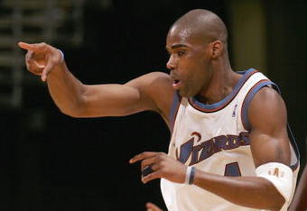WASHINGTON - MARCH 15:  Antawn Jamison #4 of the Washington Wizards reacts after scoring during the first half of the game against the Charlotte Bobcats on March 15, 2006 at the Verizon Center in Washington, DC.  NOTE TO USER: User expressly acknowledges and agrees that, by downloading and/or using this Photograph, user is consenting to the terms and conditions of the Getty Images License Agreement.  (Photo by Jamie Squire/Getty Images)