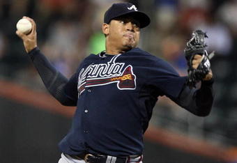 NEW YORK - AUGUST 19:  Jair Jurrjens #49 of the Atlanta Braves pitches against the New York Mets on August 19, 2009 at Citi Field in the Flushing neighborhood of the Queens borough of New York City.  (Photo by Jim McIsaac/Getty Images)