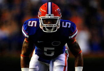 GAINESVILLE, FL - SEPTEMBER 5:  Joe Haden #5 of the Florida Gators lines up during the game against the Charleston Southern Buccaneers at Ben Hill Griffin Stadium on September 5, 2009 in Gainesville, Florida.  (Photo by Sam Greenwood/Getty Images)