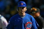 CHICAGO - AUGUST 30: Mike Fontenot #17 of the Chicago Cubs walks back to the dugout after striking out in the 9th inning against the New York Mets on August 30, 2009 at Wrigley Field in Chicago, Illinois. The Mets defeated the Cubs 4-1. (Photo by Jonathan Daniel/Getty Images)