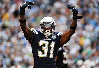 SAN DIEGO - JANUARY 17:  Cornerback Antonio Cromartie #31 of the San Diego Chargers reacts to a play during the AFC Divisional Playoff Game against the New York Jets at Qualcomm Stadium on January 17, 2010 in San Diego, California.  (Photo by Robert Laberge/Getty Images)