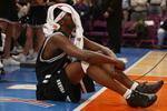 6 Mar 2001:  Shieku Kabba #13 of Providence hangs his head after a last second 68-67 loss to Georgetown during the first round of the Big East Tournament at Madison Square Garden in New York City.  Digital Image Mandatory Credit: Al Bello/Getty Images
