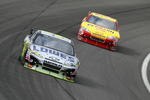 FONTANA, CA - FEBRUARY 21:  Jimmie Johnson, driver of the #48 Lowe's/Kobalt Tools Chevrolet, leads Kevin Harvick, driver of the #29 Shell Pennzoil, during the NASCAR Sprint Cup Series Auto Club 500 at Auto Club Speedway on February 21, 2010 in Fontana, California.  (Photo by Jeff Gross/Getty Images)