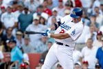 LOS ANGELES, CA - OCTOBER 16:  Jim Thome #25 of the Los Angeles Dodgers hits a single in the eighth inning against the Philadelphia Phillies in Game Two of the NLCS during the 2009 MLB Playoffs at Dodger Stadium on October 16, 2009 in Los Angeles, California.  (Photo by Jeff Gross/Getty Images)