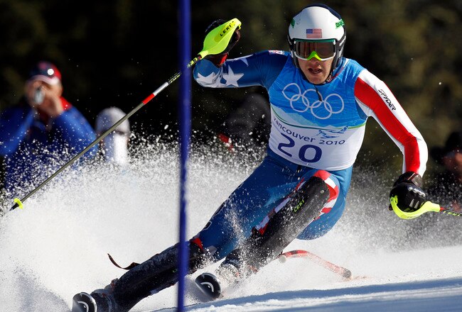 WHISTLER, BC - FEBRUARY 21: (FRANCE OUT) Bode Miller of the USA competes during the Alpine Skiing Men's Super Combined on day 10 of the Vancouver 2010 Winter Olympics at Whistler Creekside on February 21, 2010 in Whistler, Canada.  (Photo by Alexis Boichard/Agence Zoom/Getty Images)