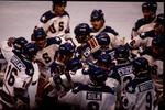 22 Feb 1980:  The USA Team celebrates their 4-3 victory over Russia in the semi-final of the Ice Hockey event at the 1980 Winter Olympic Games in Lake Placid, USA.  The game was dubbed 'The Miracle on Ice'.  The USA went on to win the gold medal by defeat